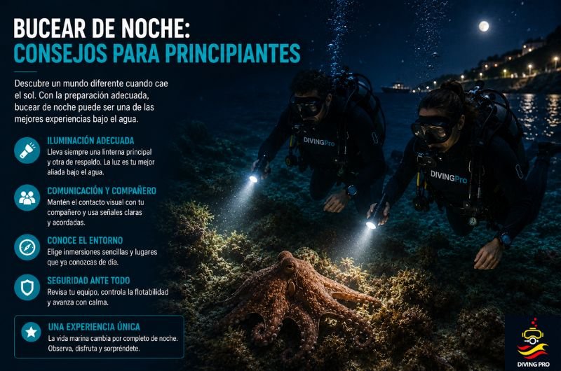 Bucear de noche: consejos para principiantes Bucear de noche