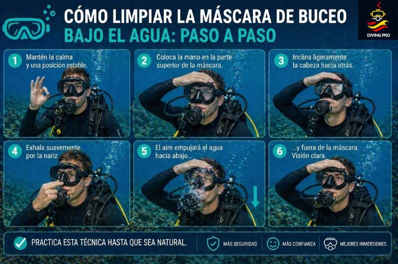 Cómo limpiar la máscara de buceo bajo el agua