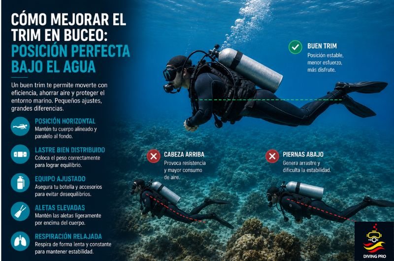 Cómo mejorar el trim en buceo: posición perfecta bajo el agua Cómo mejorar el trim en buceo