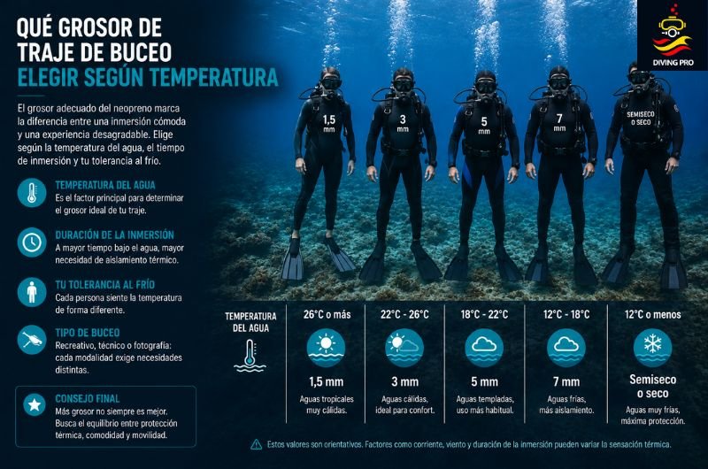 Qué grosor de traje de buceo elegir según temperatura
