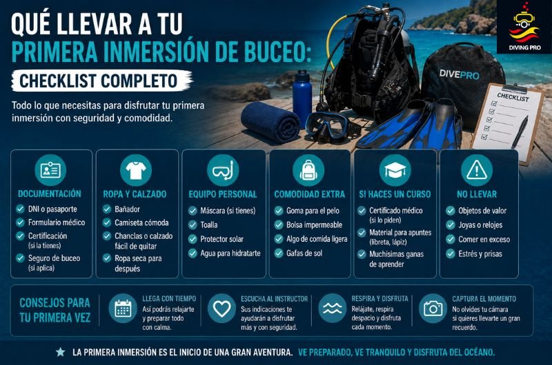Qué llevar a tu primera inmersión de buceo: checklist completo