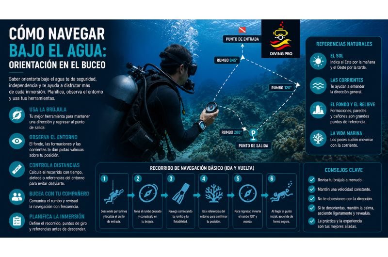 Cómo navegar bajo el agua: orientación en el buceo