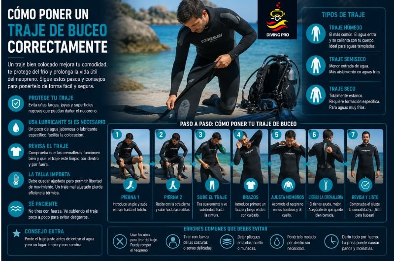 Cómo poner un traje de buceo correctamente