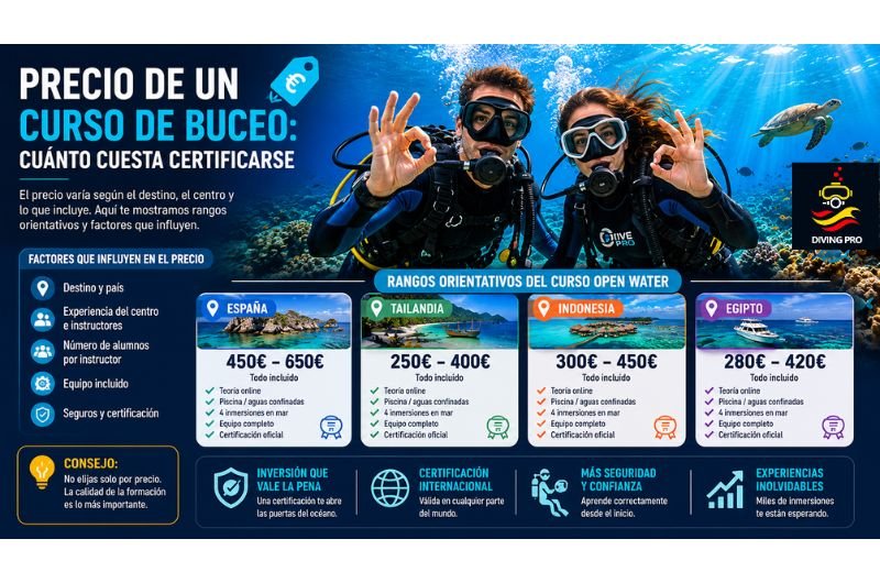 Precio de un curso de buceo: cuánto cuesta certificarse Precio de un curso de buceo